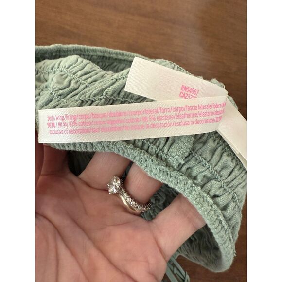 PINK Victoria’s Secret Smocked Triangle Bralette Sage Sz L Pullover Bralette - Picture 4 of 7